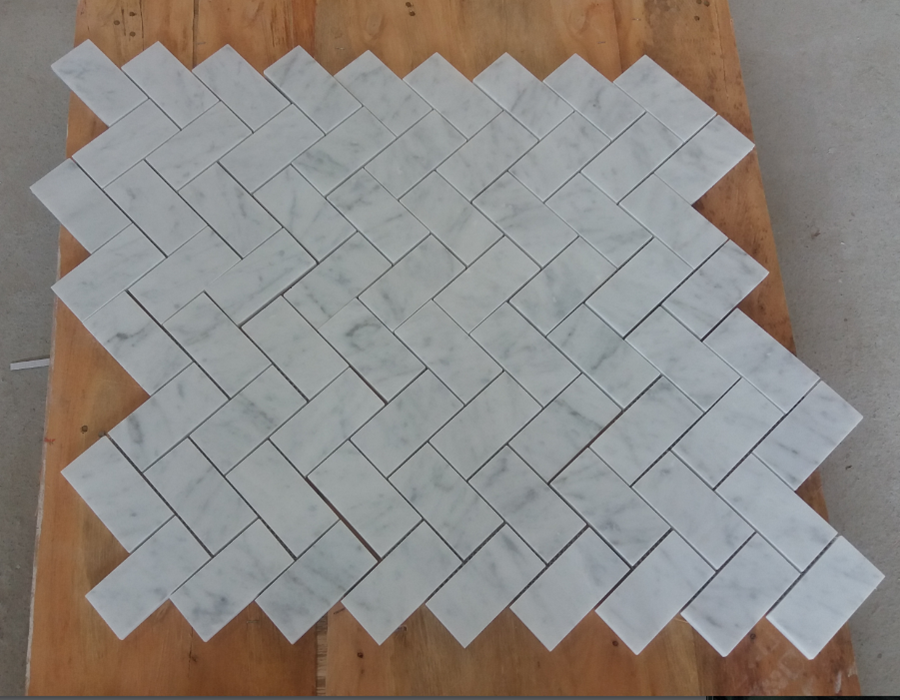 Carrara White Herringbone 5x10cm