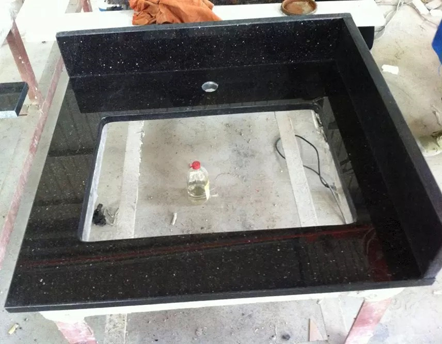 31Black Galaxy vanity top with squared sink hole