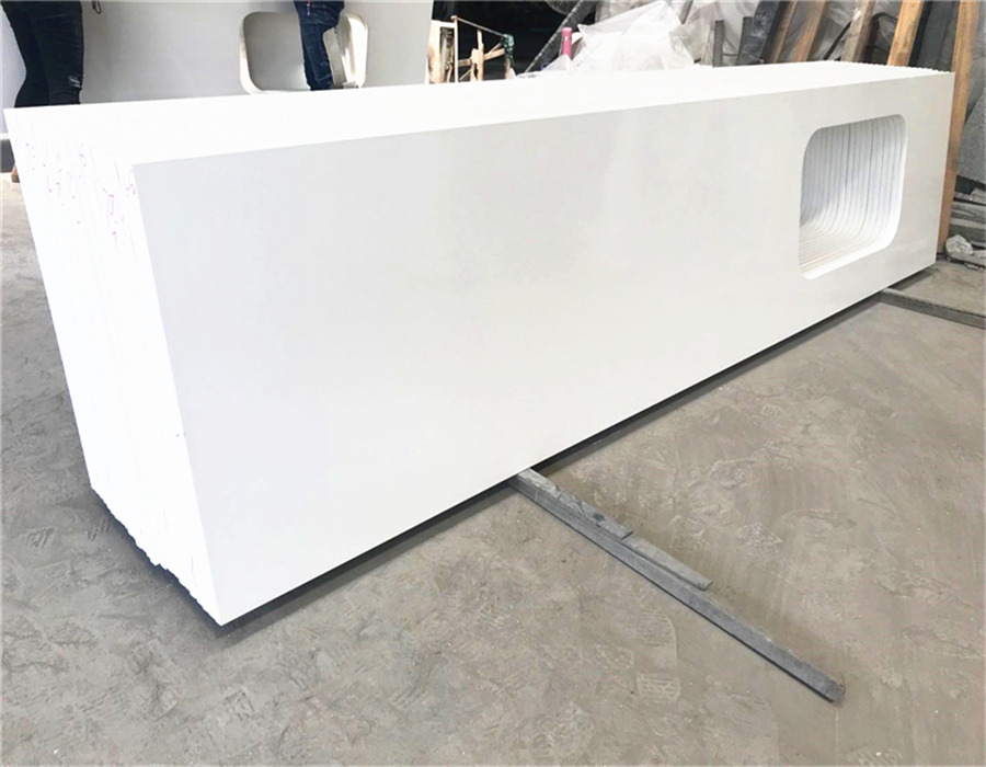 QC03 Pure White Quartz Vanity top 1800x600 mm with sink hole
