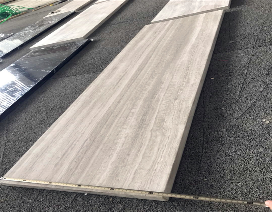 MC06 White wooden Marble tabletop mitred edges