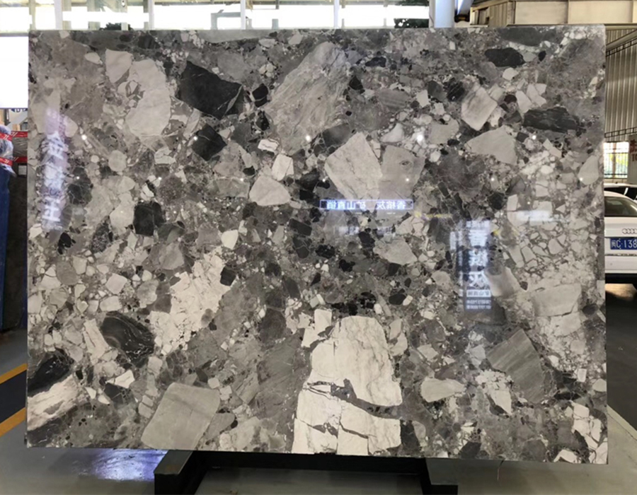 Panda Grey Marble quality slab for tabletop